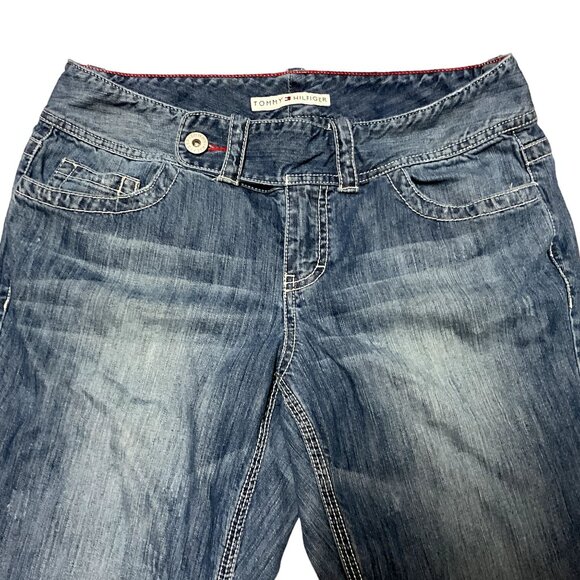 VTG Y2K Tommy Hilfiger Cropped Jeans Sz 10 Blue Denim Mid Rise So Slim Womens - Picture 2 of 6